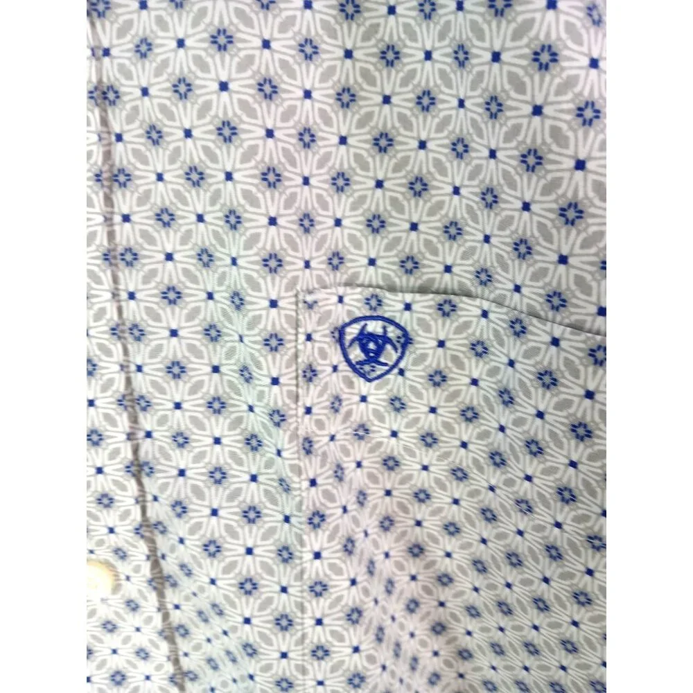Ariat Mens Button Down Long Sleeve Shirt Size XXL Blue White Geometric - Picture 4 of 16